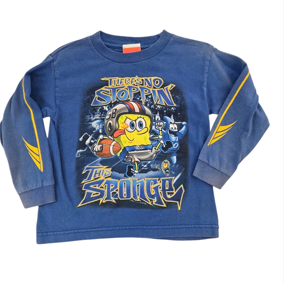 Vintage Y2k Nickelodeon Spongebob Squarepants Football Blue Long Sleeved Shirt